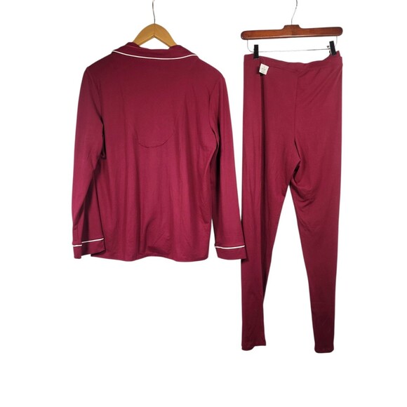 ALFANI  Super Soft Long-Sleeve Top & Pants Pajama Set Maroon Red Size LARGE NWT - Picture 2 of 5